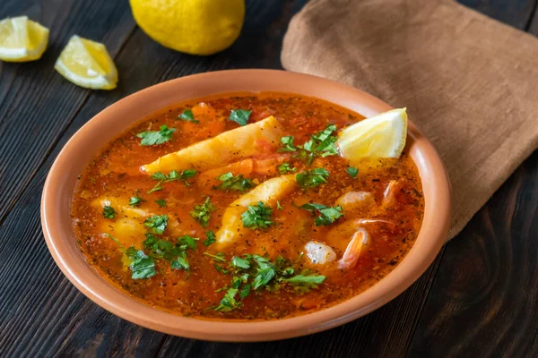 Psarosoupa Geleneksel Yunan Balığı Sebze Çorbası — Stok fotoğraf