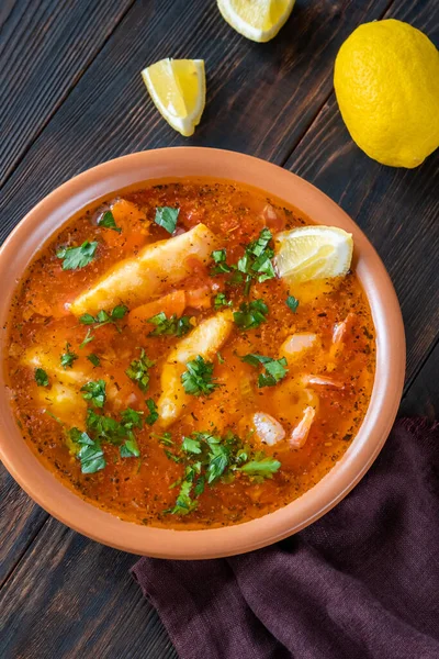 Psarosoupa Traditionelle Griechische Fisch Und Gemüsesuppe — Stockfoto