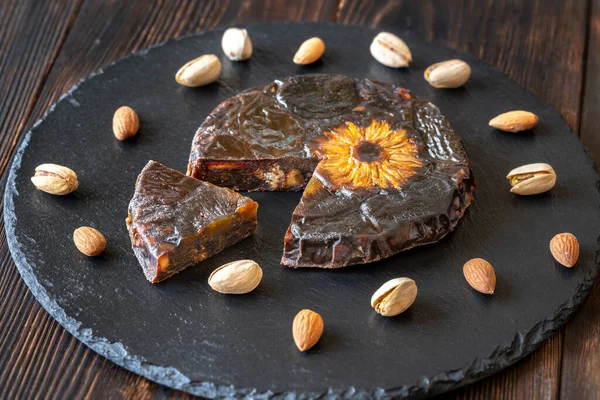 Pressed Fruit Nut Cake Stone Tray — Stock Photo, Image