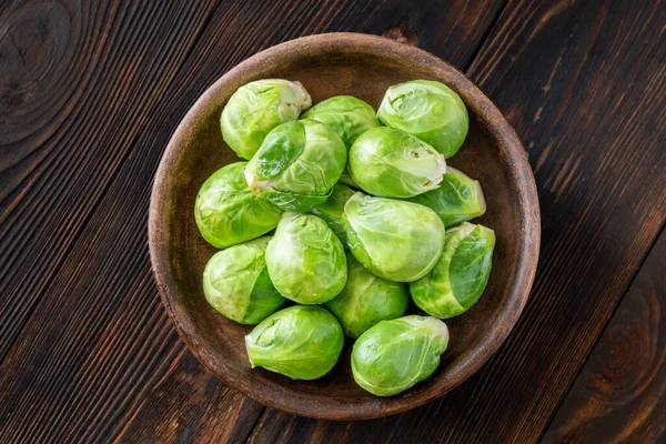 Fresh Brussels Sprouts Clay Bowl — Stock Photo, Image