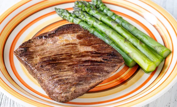 Flank Beef Steak White Plate — Stock Photo, Image