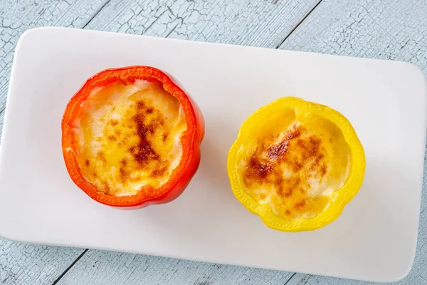 stock image Stuffed bell peppers with mozzarella and cheddar cheese