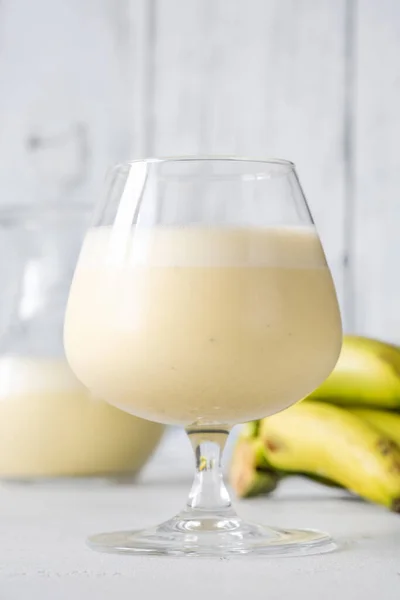 Milkshake Banane Avec Crème Glacée Dans Verre — Photo