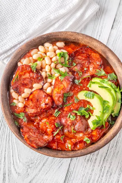 Bowl of chorizo and butter bean stew