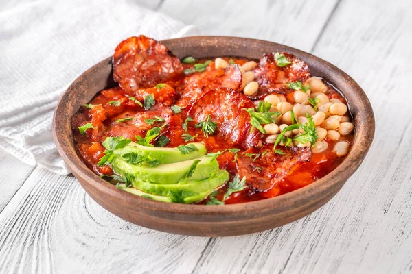 Bowl of chorizo and butter bean stew