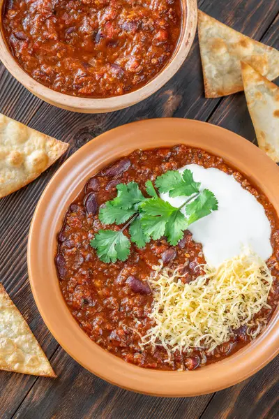 Bowl of Chili con carne spicy stew