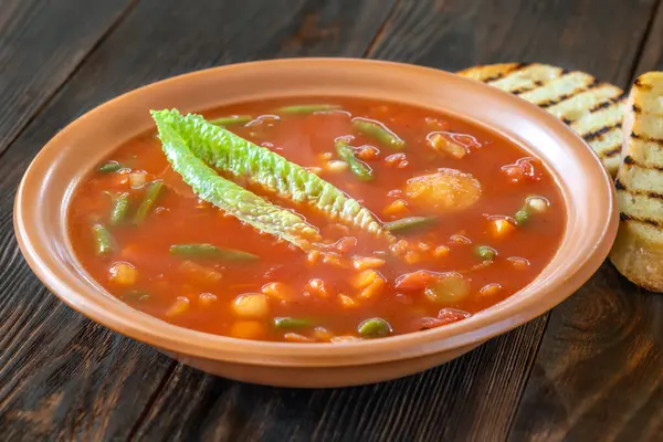Porción Sopa Minestrone Hecha Con Verduras Caldo Imagen de stock