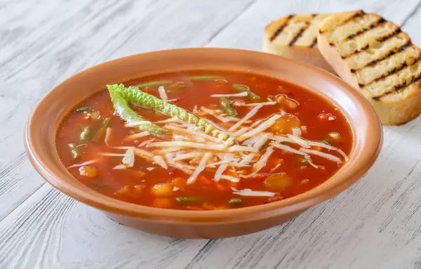 Porción Sopa Minestrone Hecha Con Verduras Caldo Imagen De Stock