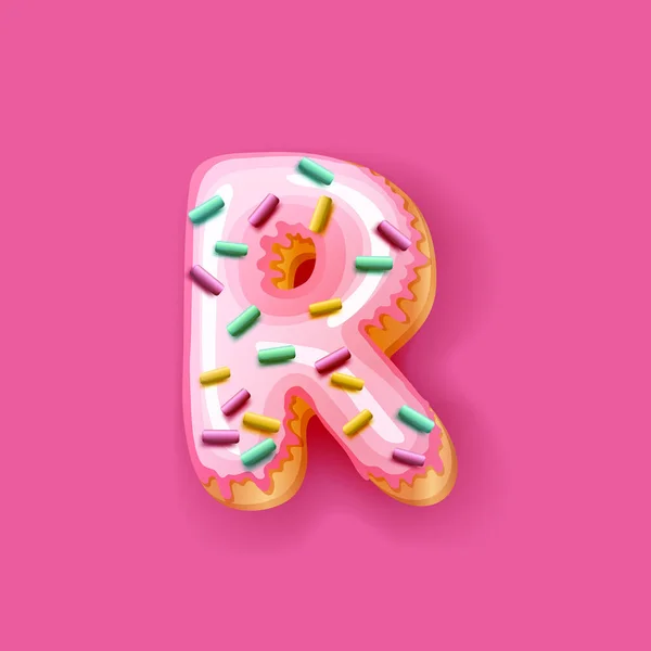 Пончик Розовый Верхний Слой Шрифт Донорский Пекарня Сладкий Алфавит Пончик — стоковый вектор
