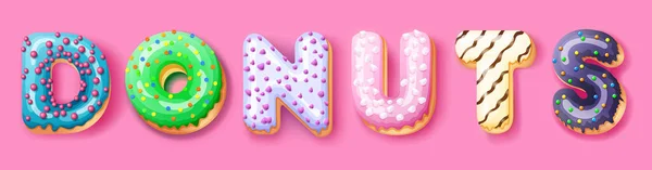 Donut Zeichen Zuckerguss Obere Latters Von Donuts Bäckerei Süßes Alphabet — Stockvektor