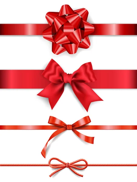 Set Rubans Soie Rouge Avec Noeuds Décoration Pour Coffrets Cadeaux — Image vectorielle