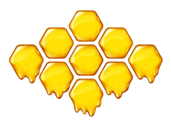Yelllow Honungskakor Med Flödande Honung Eller Väsen Isolerad Design För — Stock vektor