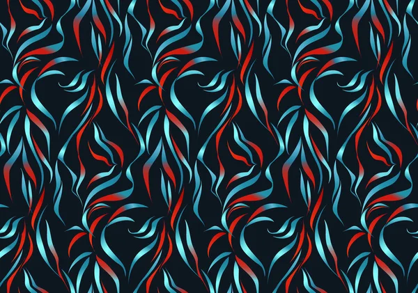 赤いブルーの葉が付いているシームレスなパターン ベクトル植物パターン 印刷物 生地のための夏の背景 — ストックベクタ