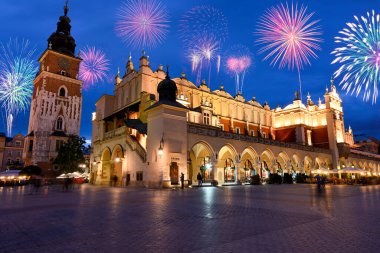 Eski Krakow Kasabası 'nda yeni yılı kutluyoruz. Polonya, Avrupa