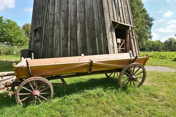 stock image Lublin, Poland - September 13, 2022: Wooden cart in the Lublin Open Air Village Museum