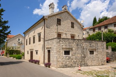 Typical house, architecture of Perast - one of the most beautiful towns on Montenegro coast. Europe