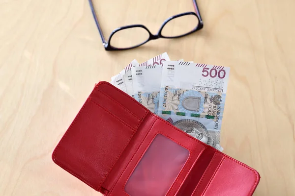 Carteira Com Dinheiro Polonês Conceito Segurança Financeira Velhice Durante Reforma — Fotografia de Stock