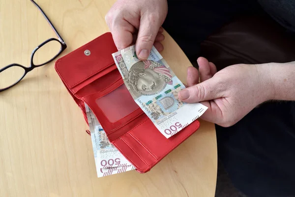 Manos Sosteniendo Billetera Con Dinero Moneda Polaca Concepto Seguridad Financiera —  Fotos de Stock