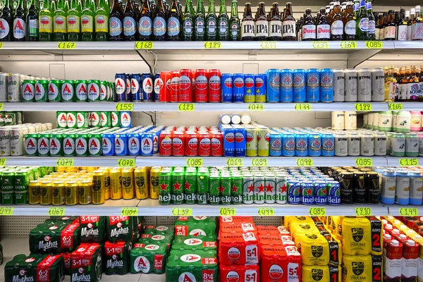 Kos Greece May 2023 Different Types Beer Store Shelf — Stock Photo, Image