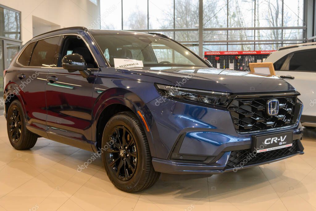 Gdansk, Poland - February 24, 2024: Honda CR-V hybrid presented in the car showroom