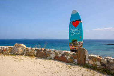 Kos, Greece - May 12, 2024: Paradise Beach, the most famous beach on the island of Kos. Greece clipart