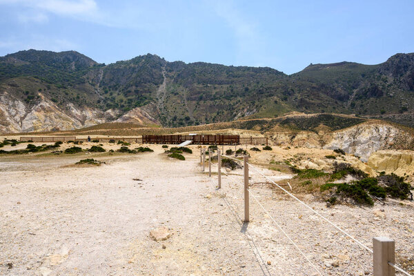 The viewing platform on the Stefanos crater on Nisyros island. Greece