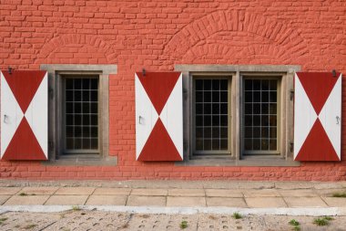 Gdansk, Poland - October 6, 2024: Architectural details of Wisloujscie Fortress, a historic fortress in Gdansk on the Martwa Wisla River. Poland clipart