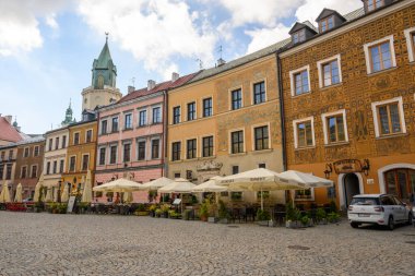 Lublin, Polonya - 13 Eylül 2022 Lublin 'deki Eski Kent Pazar Meydanı. Polonya