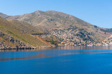 Symi Adası. Yunan adasının manzarası. Dodekanca