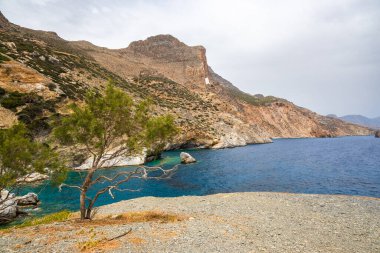 Amorgos 'un Agia Anna plajı, adanın en ünlü plajı. Cyclades, Yunanistan