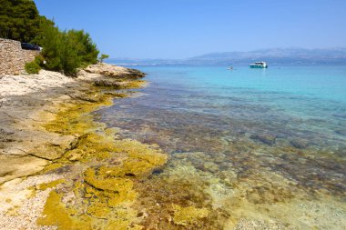 Brac adasında Sutivan yakınlarında güzel bir çakıl taşı plajı olan Likva Körfezi. Hırvatistan
