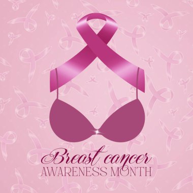 Göğüs kanserini önlemek için pembe kurdeleli pembe sütyenin bir çizimi.