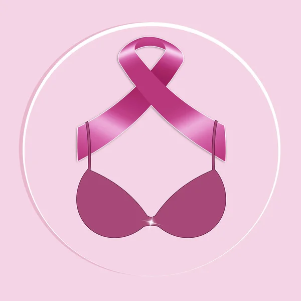 乳がん予防のためのピンクのリボンのついたピンクのブラのイラスト — ストック写真