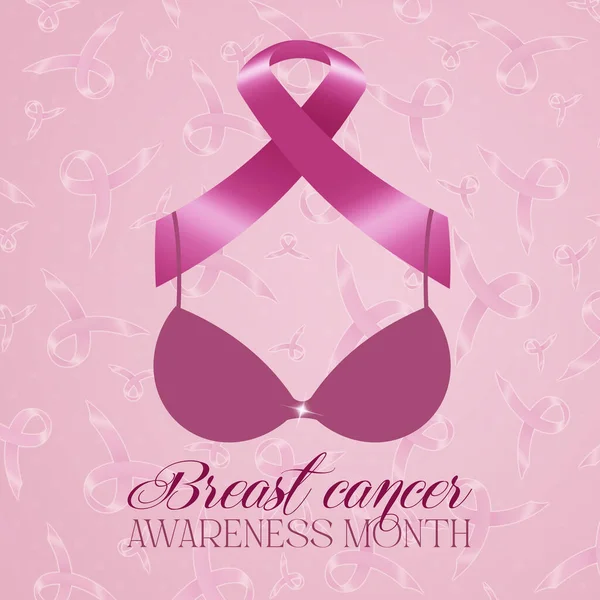 乳がん予防のためのピンクのリボンのついたピンクのブラのイラスト — ストック写真