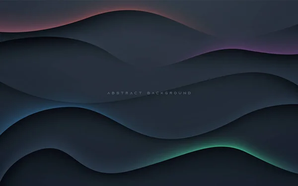 带彩光的黑色抽象波浪形背景 — 图库矢量图片