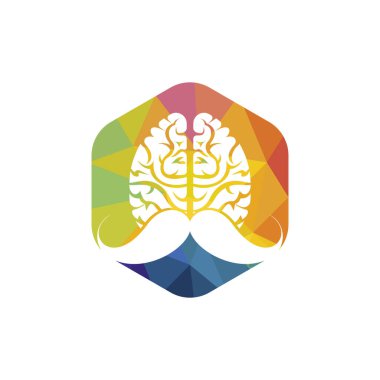 Bıyıklı zihin vektör logosu tasarım şablonu. Akıllı beyin logosu kavramı.