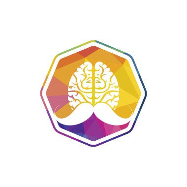 Bıyıklı zihin vektör logosu tasarım şablonu. Akıllı beyin logosu kavramı.