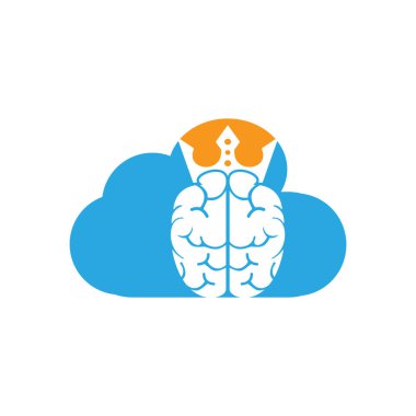 Akıllı kral vektör logosu tasarımı. Taç simgesi dizaynlı insan beyni.