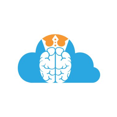 Akıllı kral vektör logosu tasarımı. Taç simgesi dizaynlı insan beyni.