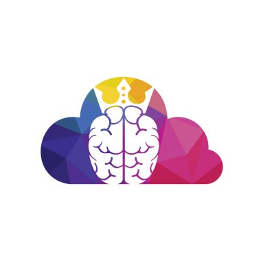 Akıllı kral vektör logosu tasarımı. Taç simgesi dizaynlı insan beyni.