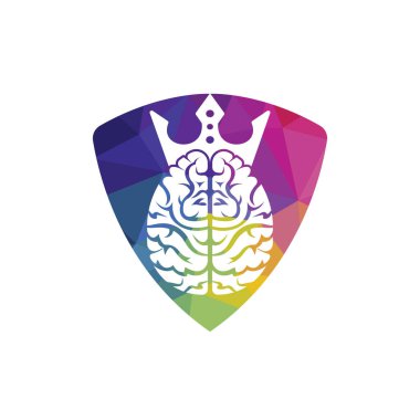 Akıllı kral vektör logosu tasarımı. Taç simgesi dizaynlı insan beyni.