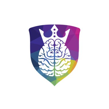 Akıllı kral vektör logosu tasarımı. Taç simgesi dizaynlı insan beyni.