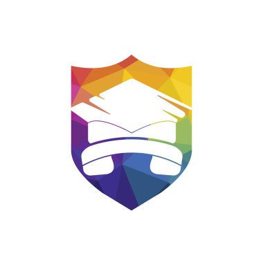 Eğitim Çağrısı vektör logosu tasarım şablonu. Mezuniyet başlığı ve cep telefonu simgesi simgesi.