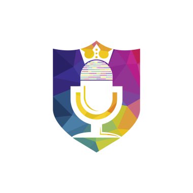 Podcast kral vektör logosu tasarımı. King müzik logosu tasarımı konsepti.