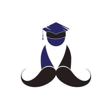 Strong education logo design template. Student with mustache icon logo design.