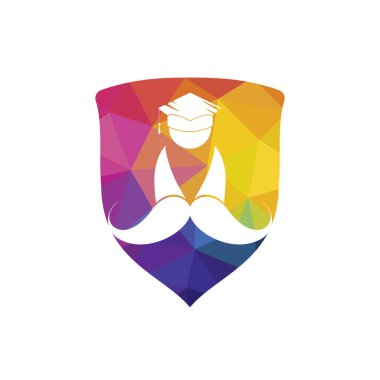 Strong education logo design template. Student with mustache icon logo design.