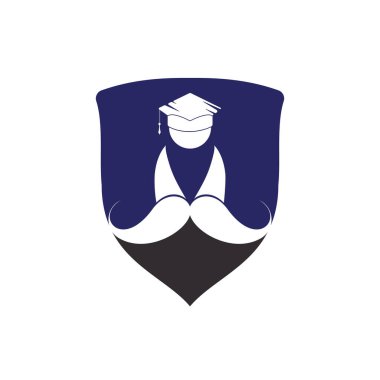Strong education logo design template. Student with mustache icon logo design.