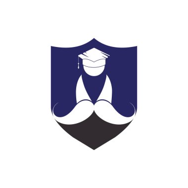Strong education logo design template. Student with mustache icon logo design.