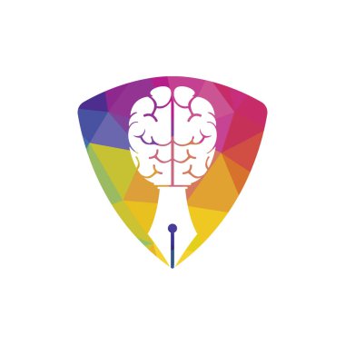 Beyin kalem vektör logosu tasarım şablonu. Akıllı yaratıcı eğitim logosu kavramı.