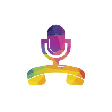 Call podcast vector logo design template. Handset with microphone icon logo design.